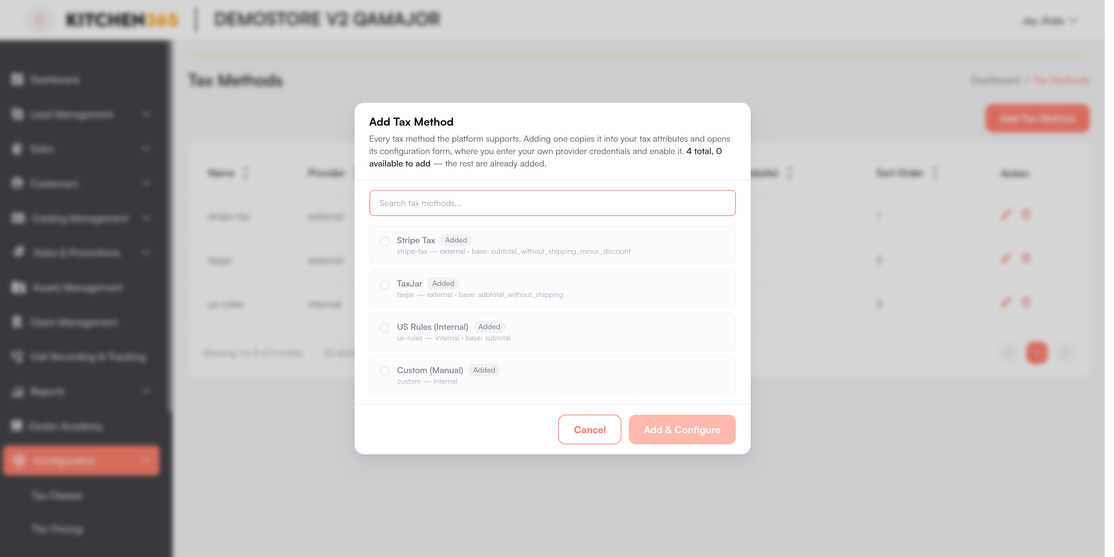 Add Tax Method dialog Screenshot