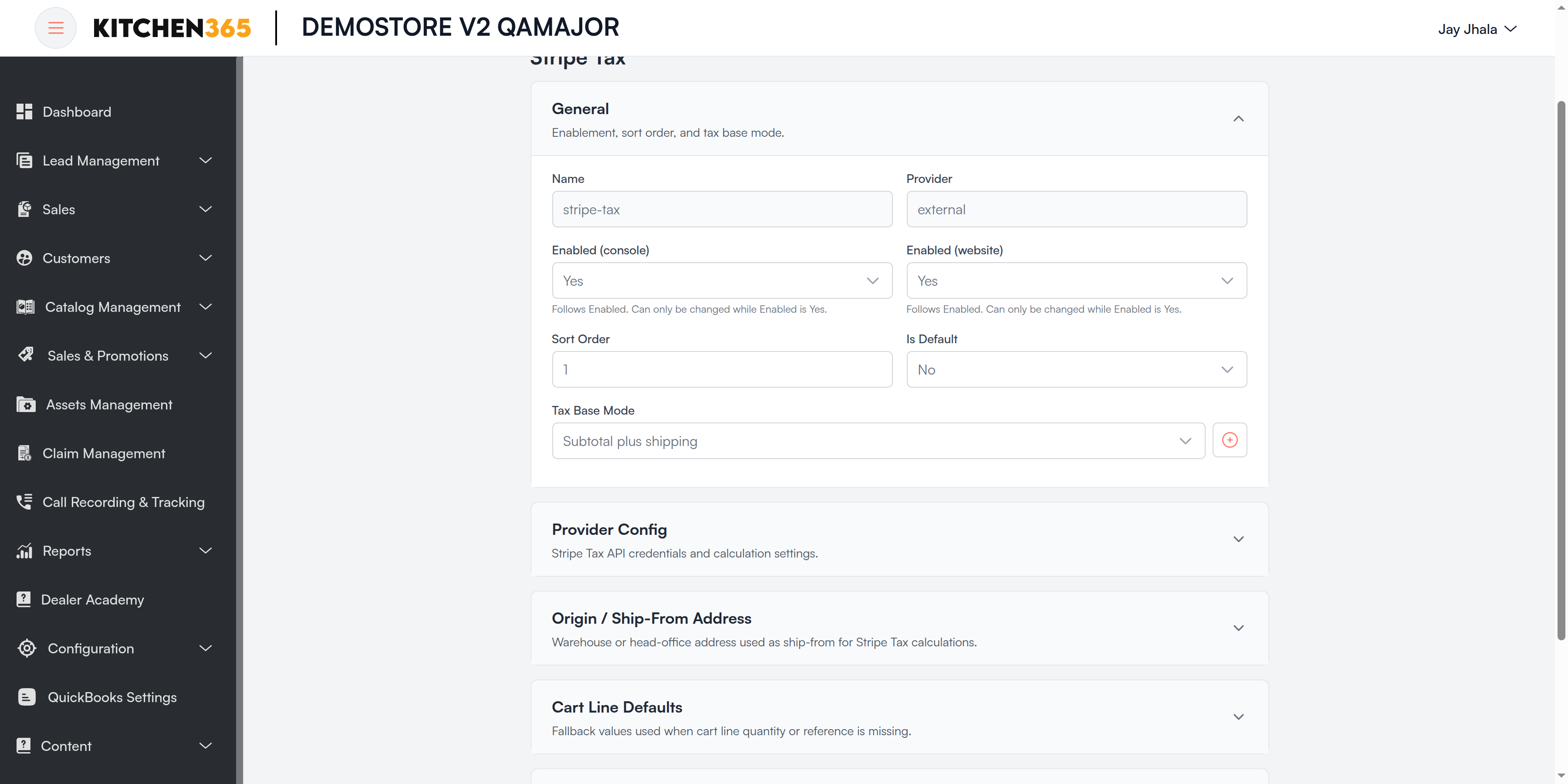 Tax General section Screenshot