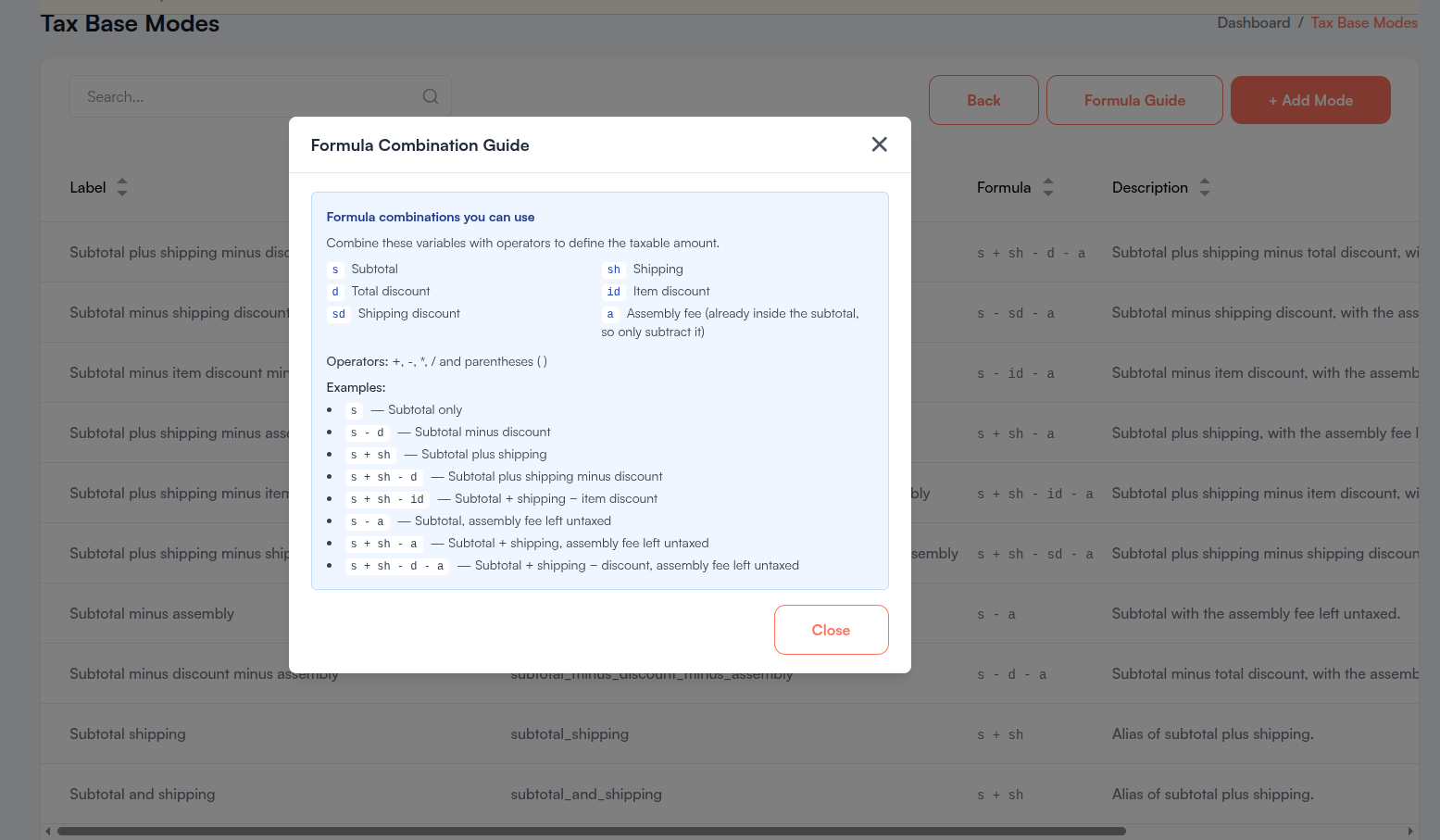 Formula Combination Guide Screenshot