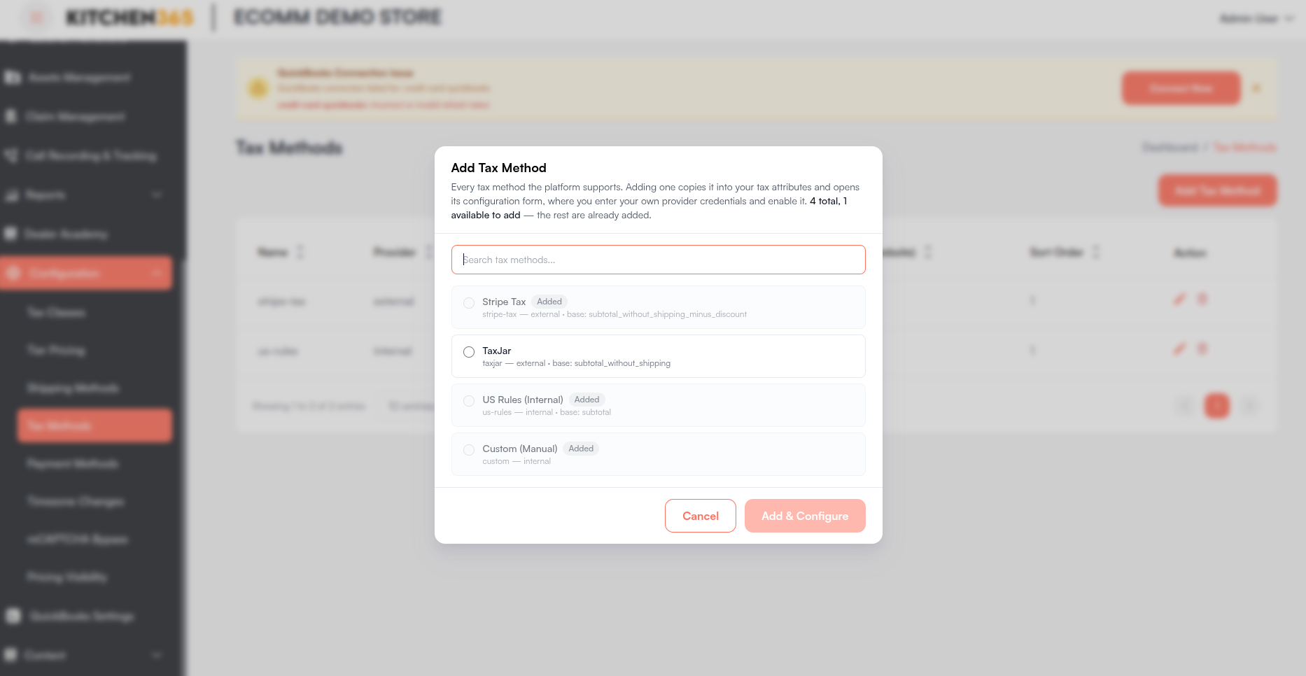 Add Tax Method dialog Screenshot