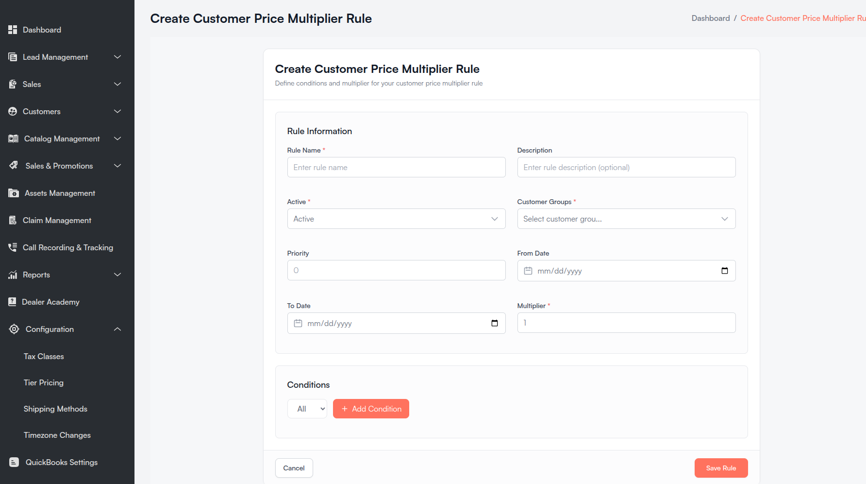 Create Tier Pricing rule Screenshot