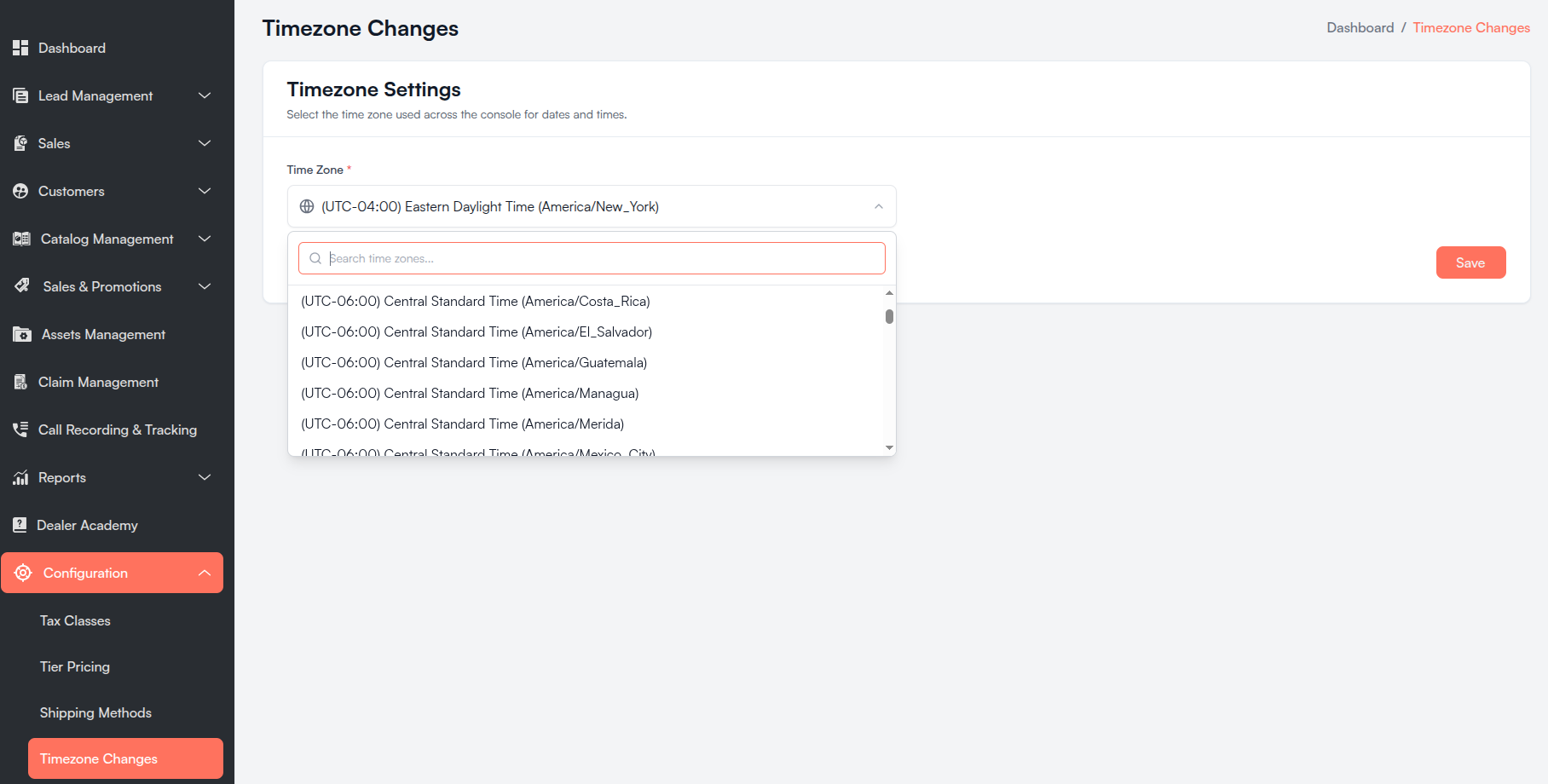 Confirm Timezone Change modal Screenshot