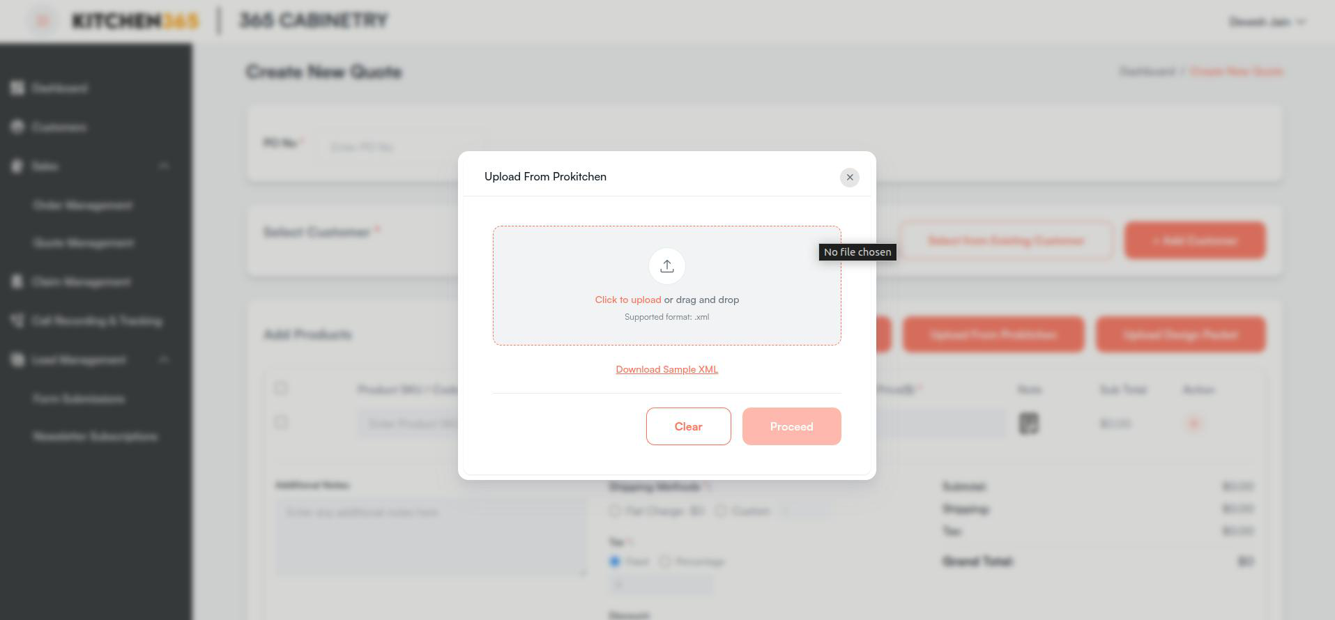 Upload from Prokitchen Form