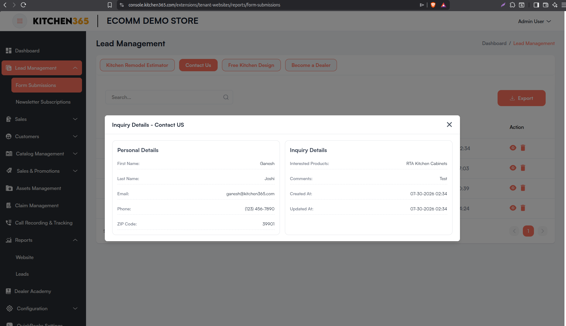 View Contact us Screenshot