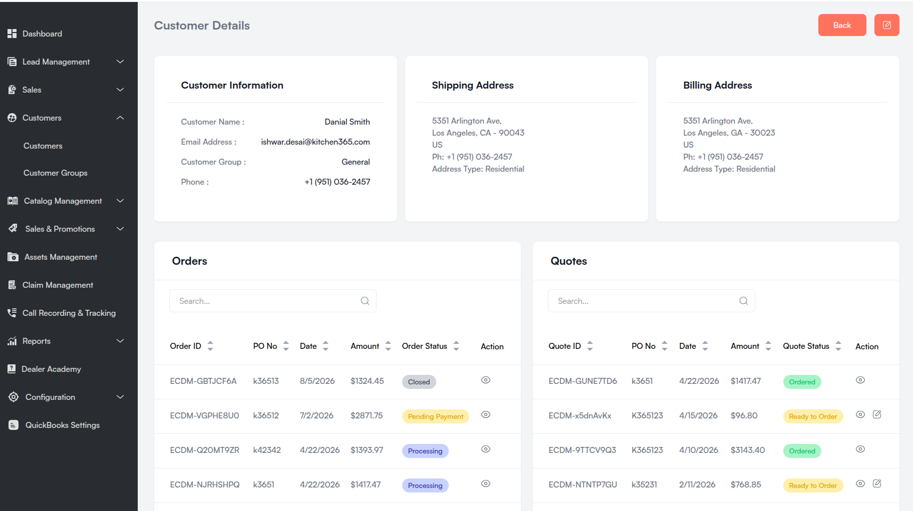 View Customer details