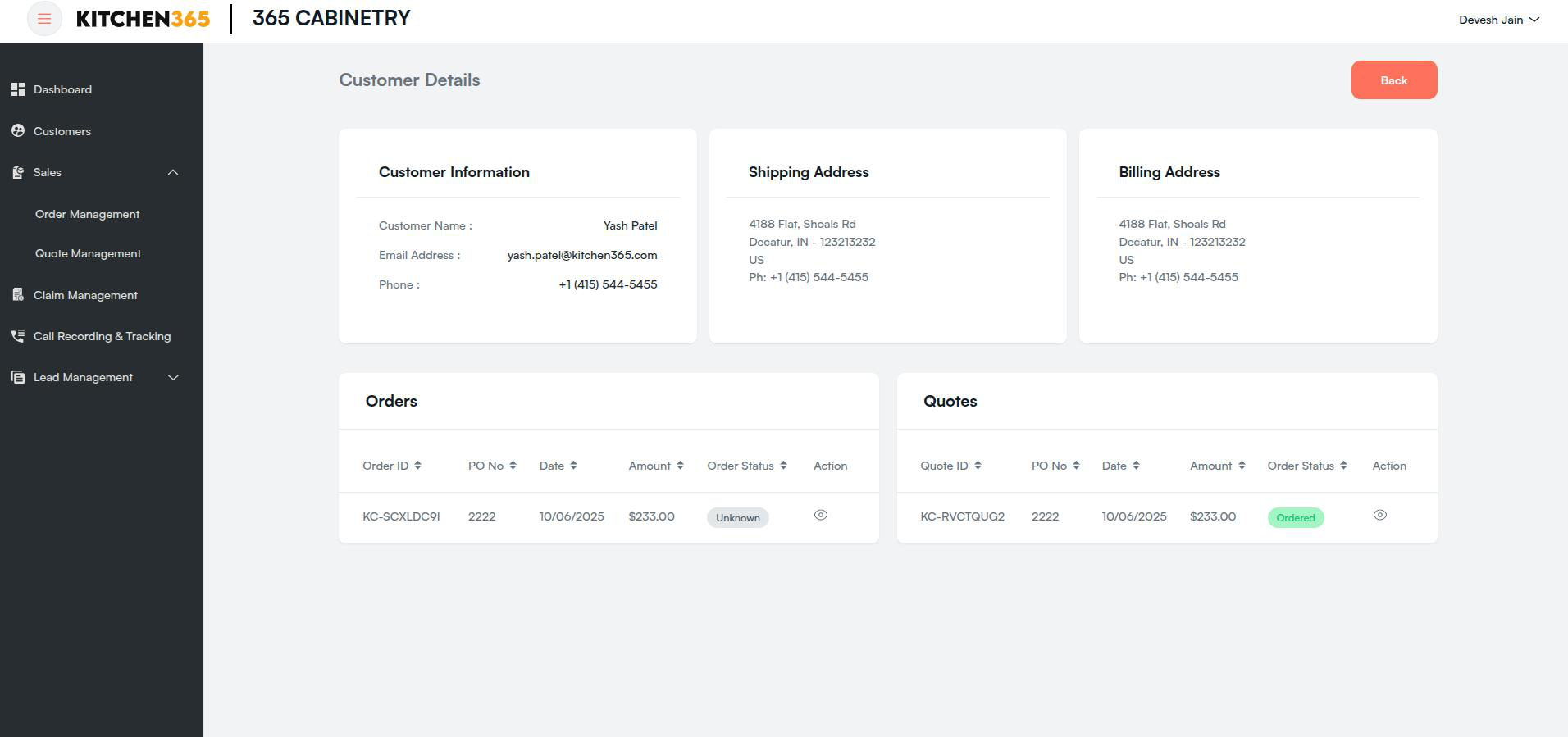 View Customer details