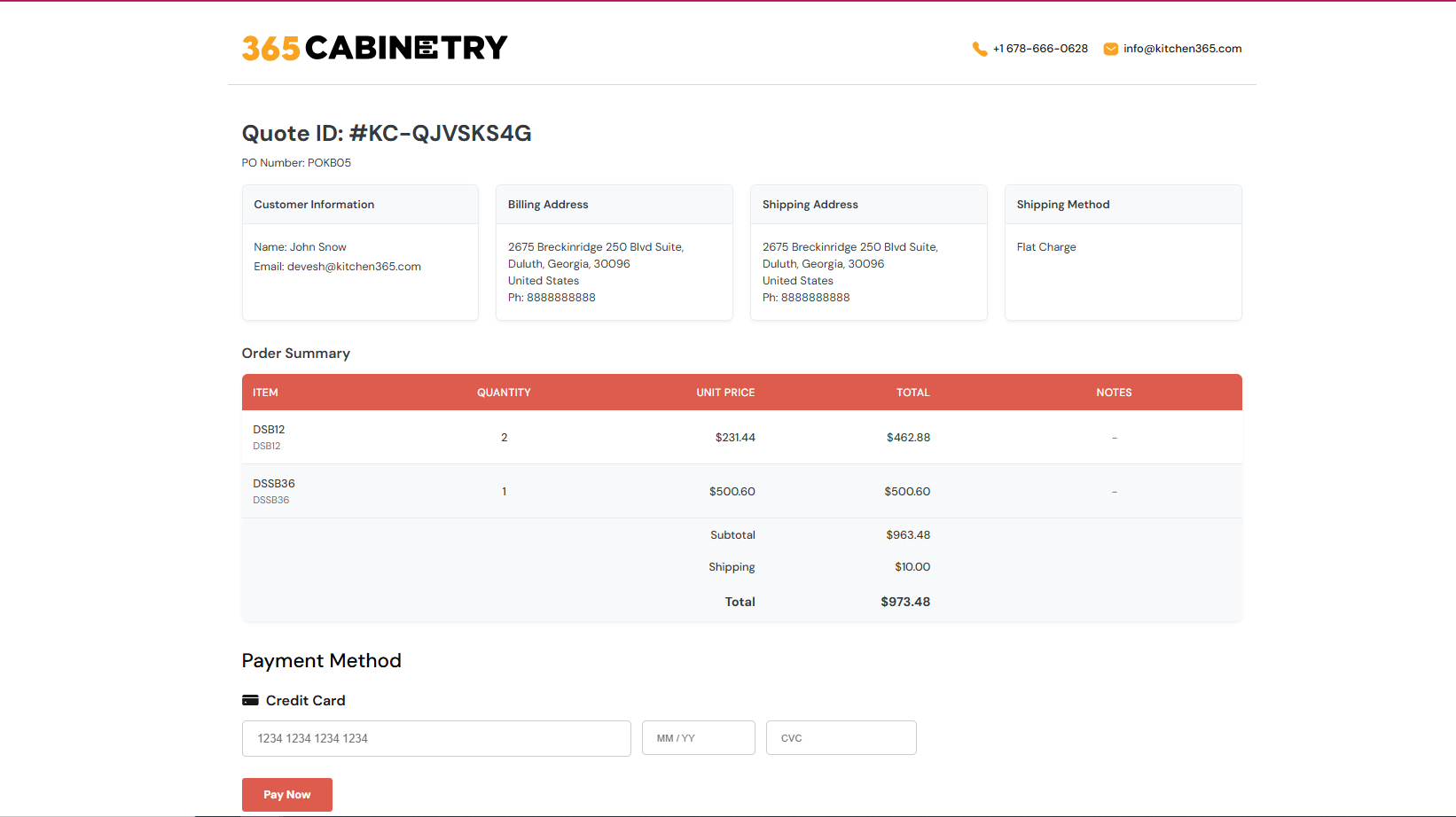 Website Quote Confirmation Email
